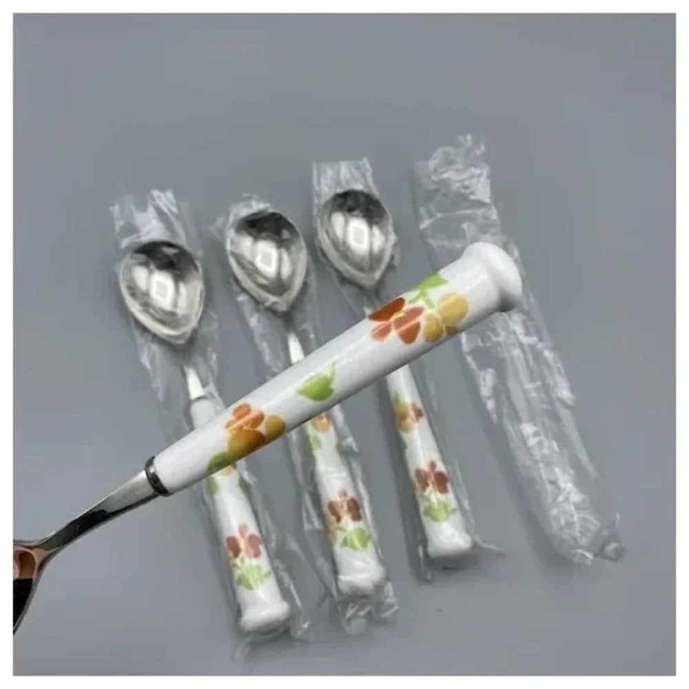 Noritake Happy Days Dinner Table Spoons Floral Ceramic Handle NEW 8